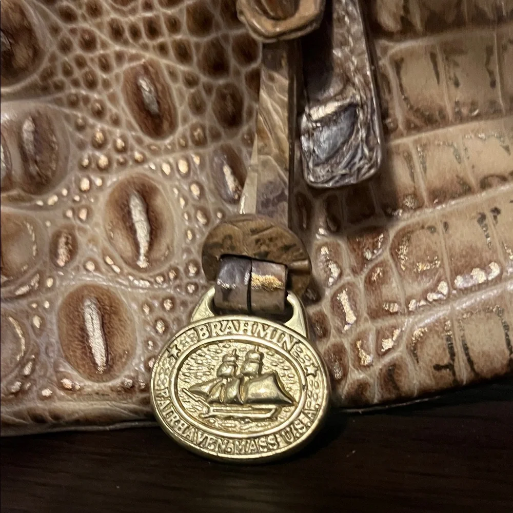 Brahmin Croc-Embossed Metallic Gold Shoulder Bag - Picture 6 of 8